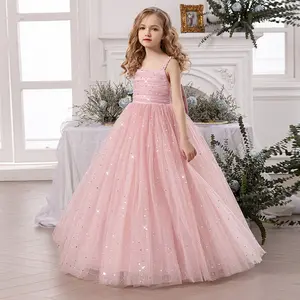 Elegant White Sequin Tulle Princess Dress with Back Bow and Strapps Design (8-14Y) Ready Stock 34034