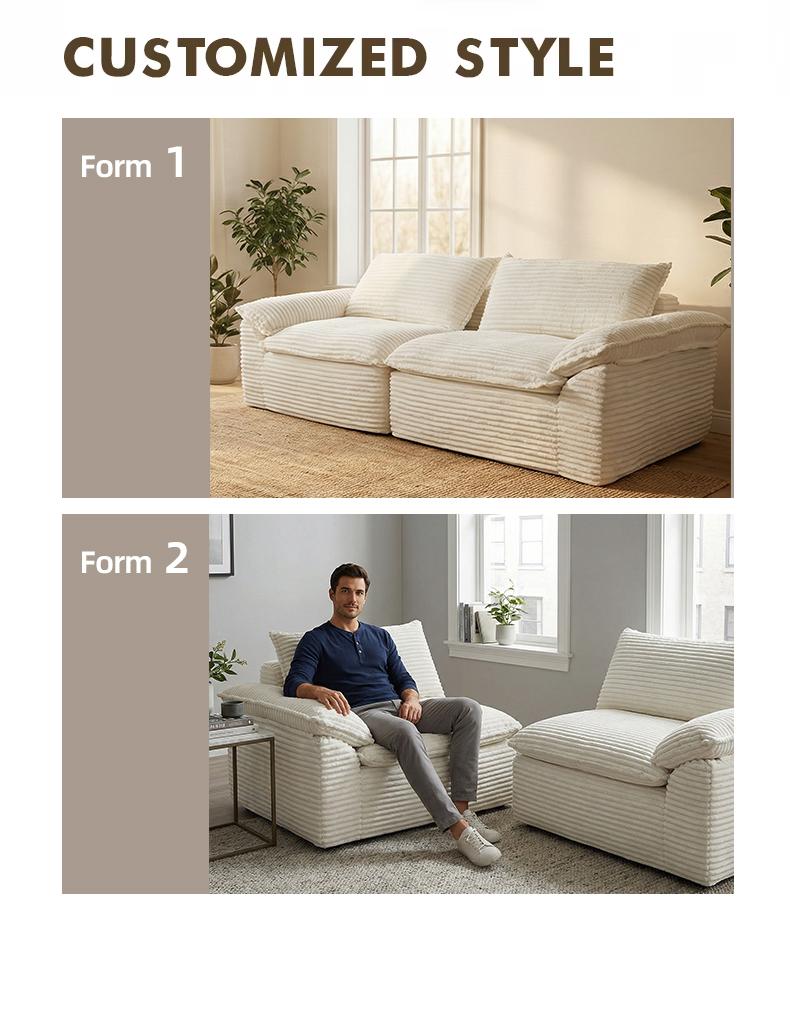 71-inch Cloud Sofa Corduroy Loveseat, Modern Adjustable Upholstered Couch with Deep Seat, No Assembly Required, Space Saving Tufted Design, Spring for Lasting Support, Soft Plush in a Box, Suitable for Living Room & Bedroom
