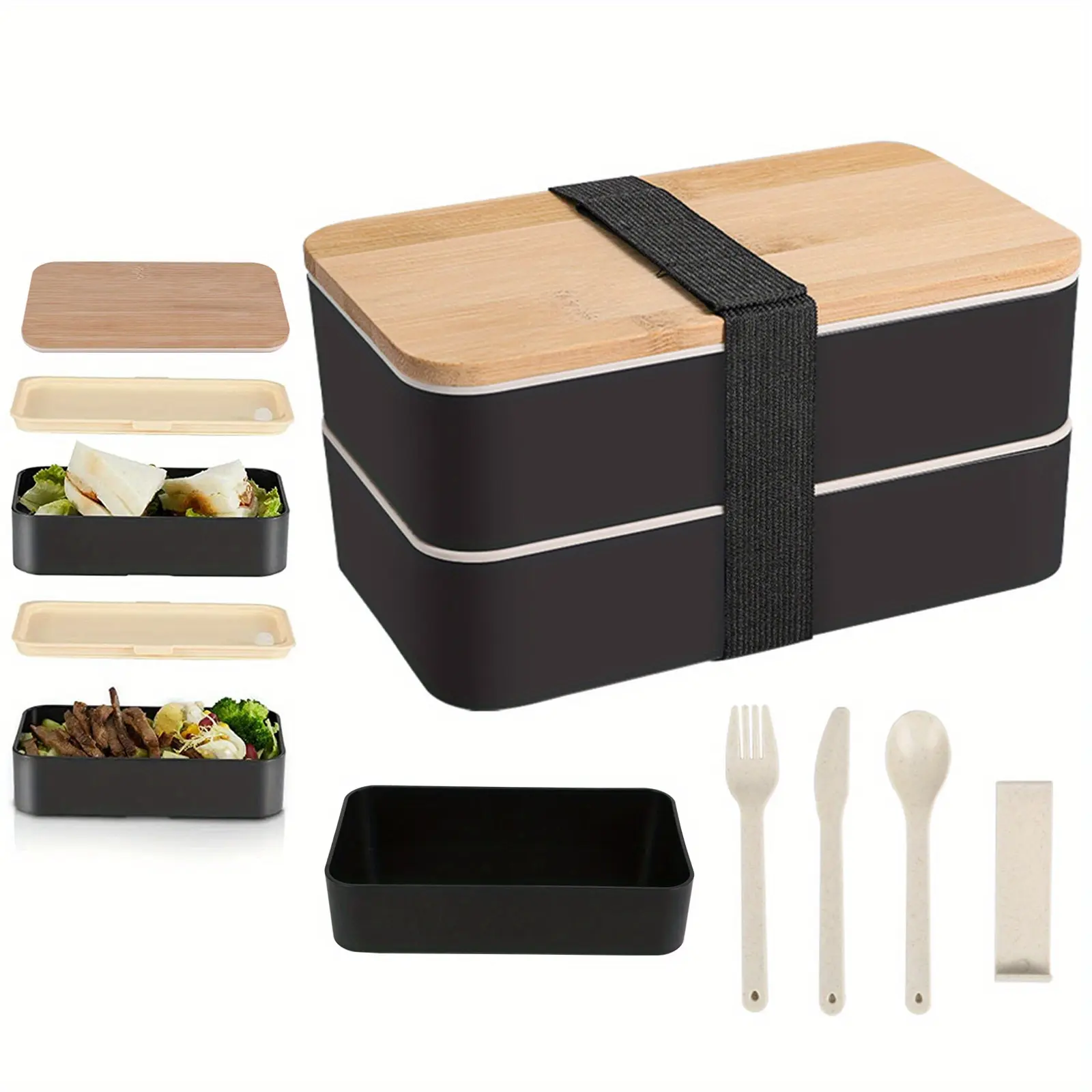 1PC Japanese-Style Outdoor Wooden Lunch Box: Leak-Proof, Microwaveable & Portable - Perfect for school ！