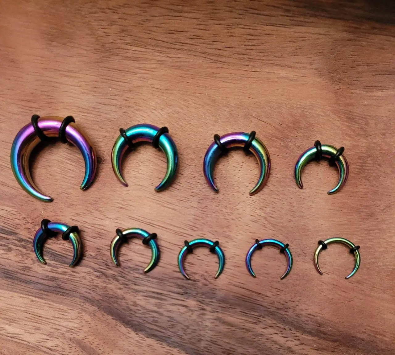 9 Rainbow Steel Pinchers 0g-14g Pinchers Horseshoes Talons Tapers Crescents septum gauges 0g 1g 2g 4g 6g 8g 10g 12g 14g stretching kit