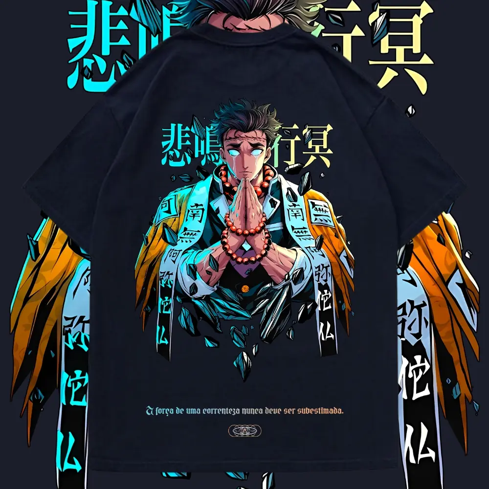 Gyomei Hashibira 2 Sides Tee Demon Slayer Anime Shirt 100% Cotton Classic Fit Crewneck Sport Stretch Fabric Unisex Trendy Graphic Tees