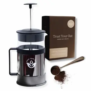Trust Your Gut Premium Portable French Press Coffee Maker, Glass & Stainless Steel Enema Coffee Plunger, Durable and Heat-Resistant, 1L Capacity