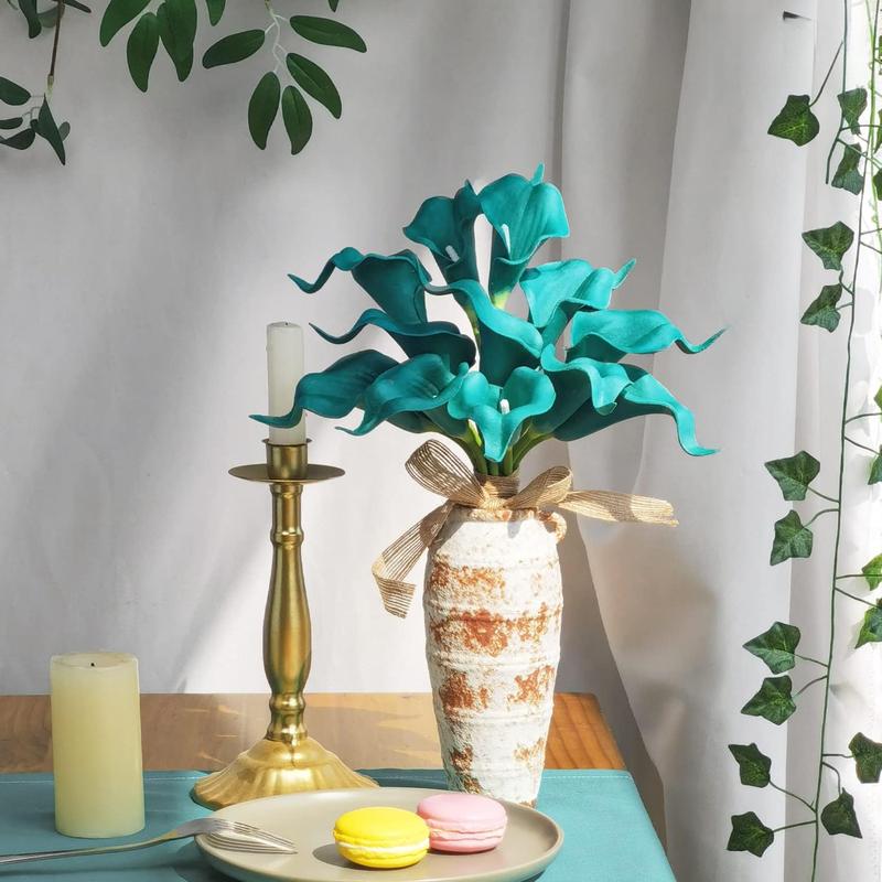 Artificial Calla Lily Teal Flowers for Wedding Bouquet Klein Blue Flower 12Pcs Home Decoration Faux Calla Lilies Flower, Teal Blue