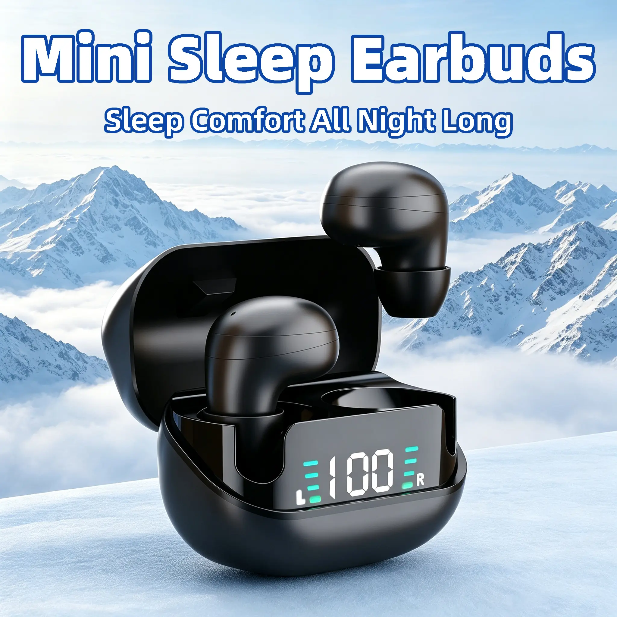 Ultra-Mini Invisible Sleep Earbuds - Low-Profile Ergonomic Design, No Discomfort for All-Night & Side Rest Wear, Smooth Transparent Balanced Sound, Digital-Readout Charging Case, Ideal for Travel & Office Breaks