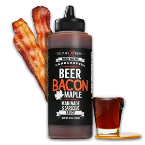 Elijah’s Xtreme Bacon Maple BBQ Sauce & Marinade, Smoky Bacon Flavor, Dipping Sauce & Marindade,  Gluten Free,  Zero Fat, Dipping Sauce for Chicken & Fries, net wt. 15.3 oz