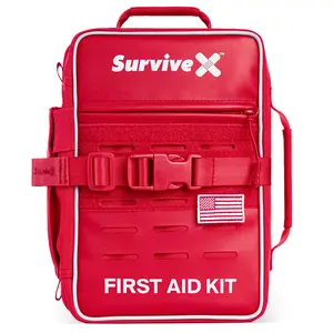 SURVIVEX Large Pro First Aid Kit for Car, Travel & Home - Emergency Kit for Hiking, Camping, Backpacking and Outdoors - Includes Zip Stitch Wound Closure Strips