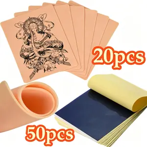 Tattoo Practice Skin & Transfer Paper Set - 2 Size Options (20+50/10+25 Sheets), Realistic Silicone Practice Skin, Template & Heat Transfer Paper, Suitable for Tattoo Artists & Beginners