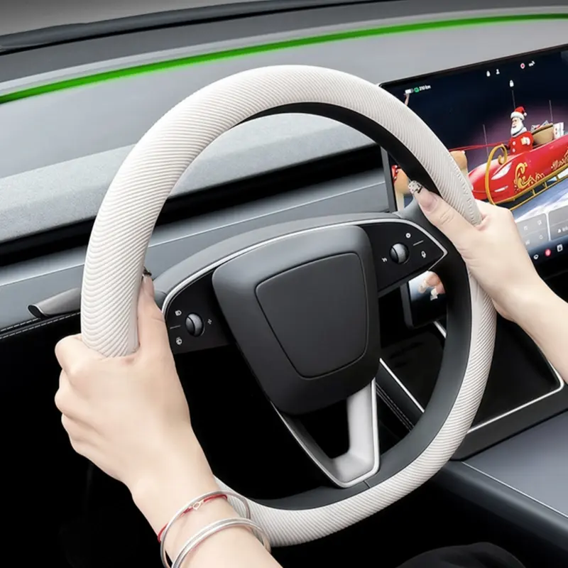 Premium Liquid Silicone Steering Wheel Cover, Ultra-Thin 1.9mm Non-Slip Car Wheel Protector, Sweatproof Anti-Yellowing Universal Car Interior Accessories, Sweatproof & Anti-Dust Minimalist Wheel Protector for Tesla & Universal Cars