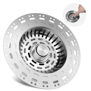 3-in-1 Kitchen Sink Drain Strainer, Stainless Steel Sink Plug, Deodorizing Anti-Clog Basket Strainer for US Standard 3-1/2 Inch Drains