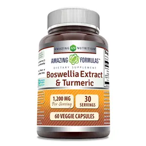 Amazing Formulas Boswellia Extract & Turmeric Supplement | 1200 Mg per Serving | 60 Veggie Capsules | Non-GMO | Gluten-Free | Made in USA