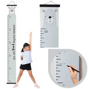 Canvas Bear Growth Chart Wall Hanging – 6 Ft Height Ruler Tracker Wall Sign for Kids & Nursery Decor, Baby Shower Gift Idea