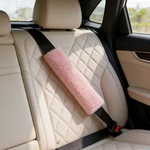 2pcs Plush Car Seatbelt Shoulder Covers, Lamb Wool Safety Belt Protector, Cartoon Design, Anti-Choking Car Interior Accessories