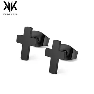 Titanium Steel Cross Earrings - Christian Graphic, Cross Crucifix, Black Magnetic, Gloss Minimalist, Magnetic No-Piercing Ear Accessories for Men, Christian Graphic Earrings, Cross Crucifix Earrings