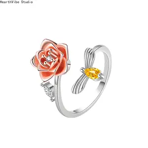Rotating rose ring women's fashion trend Korean rotating flower ring personality versatile
