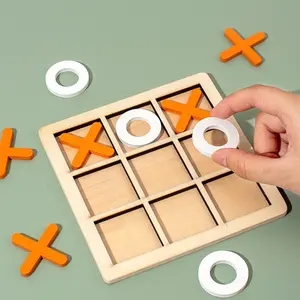 Wooden Tic Tac Toe Building Blocks, Nine-Piece Xo Game Set, Educational Toy for Kids, Early Learning Desktop Game, Logic Thinking Training, Board Family Games