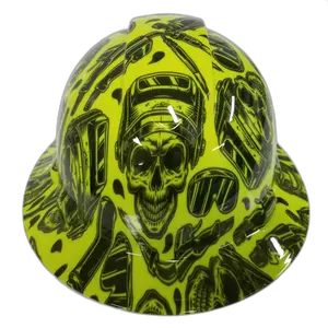 Hi-Vis Lime Welder Skull - Custom Hydro Dipped Full Brim Hard Hat