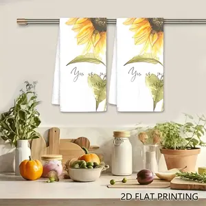 2PC  Artistic Watercolor Sunflower "You Are My Sunshine" Swedish Dishcloth, Inspirational Reusable Absorbent Sponge Wipe, Kitchen Cleaning Cloth