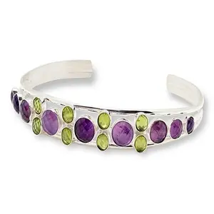 Mine Finds by Jay King Amethyst and Peridot Sterling Silver Split-Cuff Bracelet