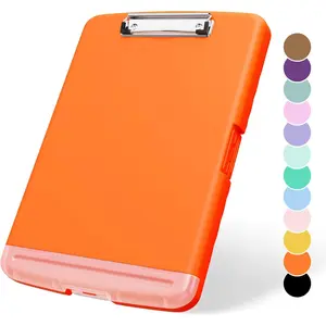 Heavy Duty Plastic Clipboard with Storage 8.5 x 11, Side-Opening Storage Organization Box with Pen Holder & Paper Folder, Orange Clip Board for Nurses, Teachers, Office and School Supplies