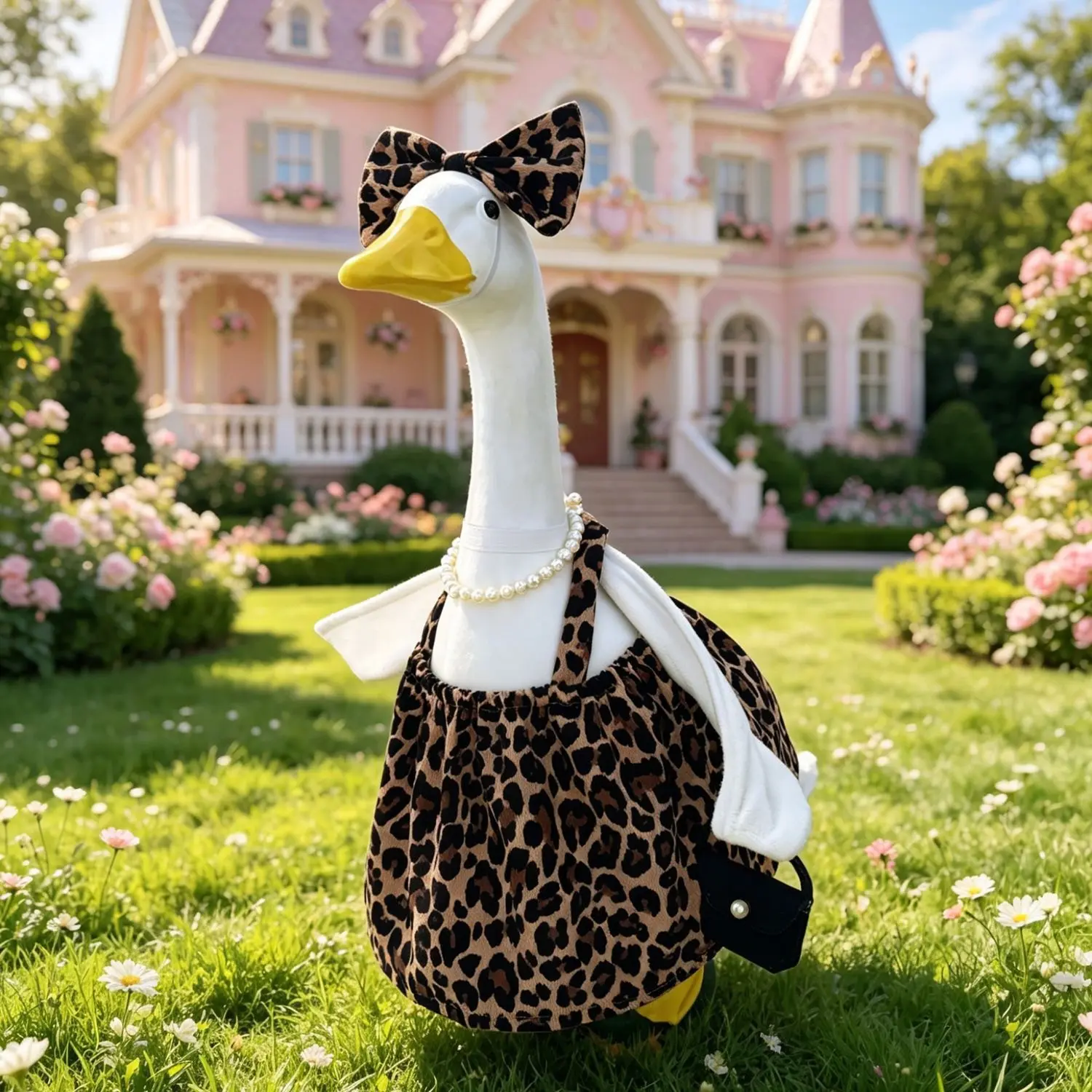 Doorstep Leopard Print Dress Costume, Courtyard Decoration Lady Goose Suit, Funny 23 Inch Goose, Unique Fashion Accessory, Costume For Parties, Party Cosplay