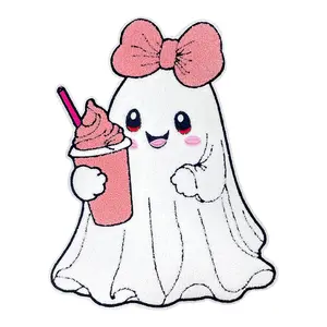 Cute Ghost Chenille Patch, Butterfly Knot Embroidery Design Embroidered DIY Clothing Decoration, Jacket Hoodie T-Shirt Craft Accessory