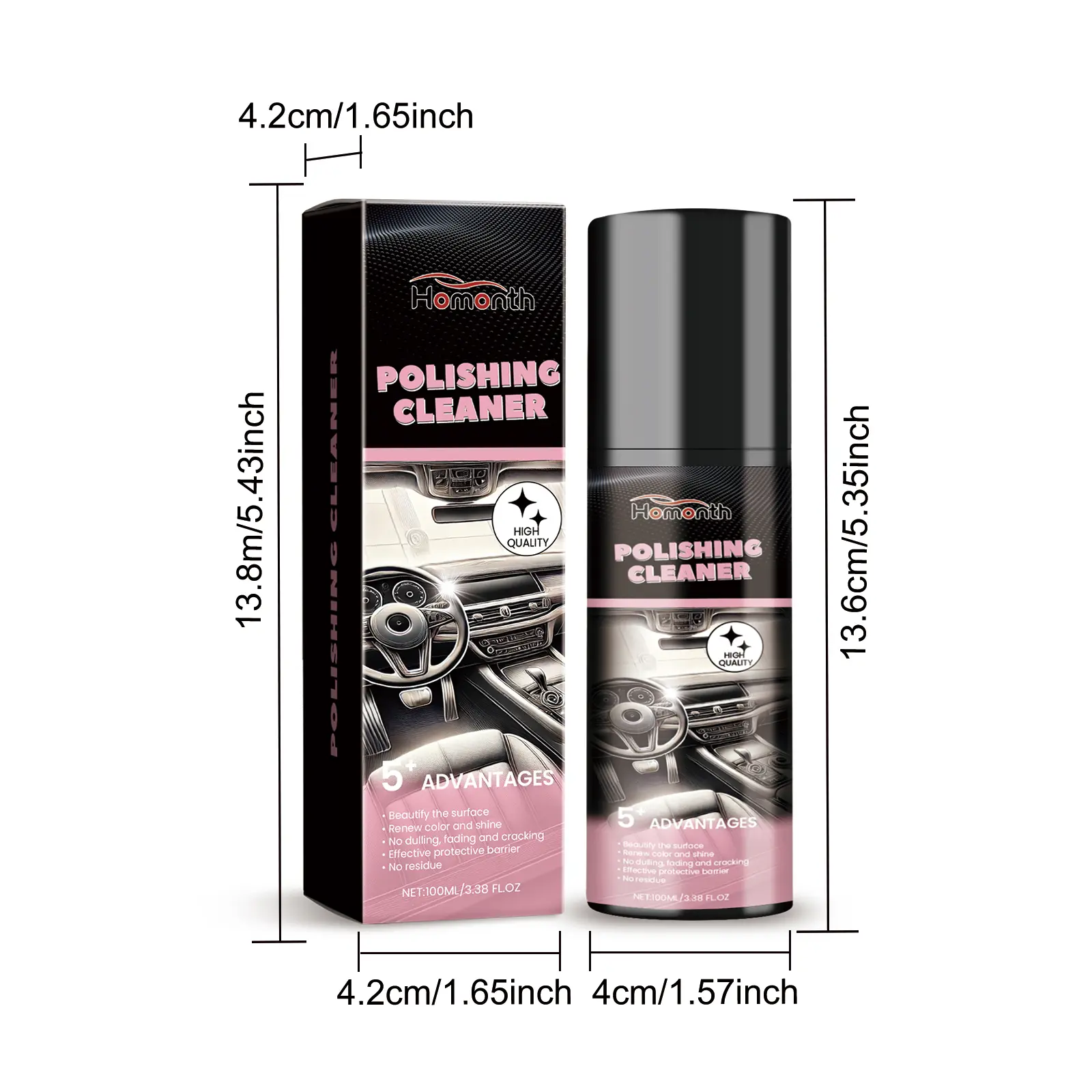 Homonth 3-in-1 Multi-Surface Car Polish Liquid (100ml) - Surface Cleaner with 1-Click Renewal, Chemical Damage Protection, Restores Interior Gloss, Time and Effort Saving for Daily Care & Long-Lasting Maintenance