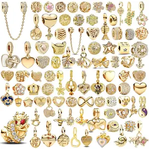 NEW Gold Lucky Heart Flower Dragon Snowflake Family Tree Charm Bead Fit Original Europeans 925 Silver Bracelet DIY Jewelry Gift