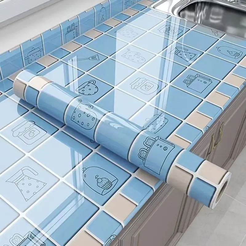 Kitchen Oil Resistant Stickers Waterproof Self adhesive Wallpaper Stove Countertop Protective Pad Cabinet Countertop Marble Film High Temperature Resistant
