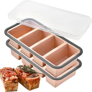 Flexible Reusable Silicone Soup Freezer Molds with Lids - 2-Piece 1/2 Cup Trays for Meal Prep & Frozen Meat, Oven-Safe Stainless Steel Kitchen Storage Containers, Large Ice Cube Trays for Girly Kitchenware