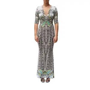 2000S ROBERTO CAVALLI Snake Print Multicolored Jersey Long Sleeve  Dress