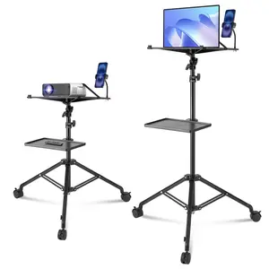 Summervibes VEVOR Projector Stand with Wheels, Laptop Stand Tripod Adjustable Height from 31.3 to 67.3, Projector Tripod Stand with 2 Trays Gooseneck Phone Holder, for Outdoor Movies, Home, Office or Studio