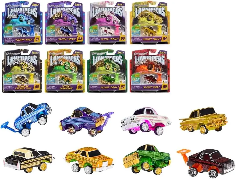 CarTuned 1:64 Lowriders Show Glow Series 3 - 8-Piece Scale Model Car Assortment with LED Light-Up Chassis, Factory-Sealed Case, Glow Lights & Novelty Collectible (597346-XX2)