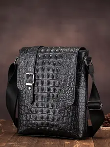Men's Business Fashion Crocodile Embossed Crossbody Bag, Casual Solid Color Shoulder Bag for Daily Used, Durable for Travel and Daily Essentials