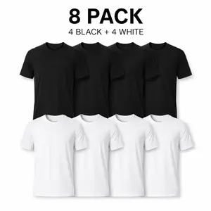 8-Pack $29.99 Men's T-Shirts, Cotton Blend Crew Neck Tees in 4 Black & 4 White, Plain Short Sleeve Comfy Athletic Undershirts for Casual Wear,oversize tee, Unisex Menswear Top Womenswear Streetwear Tshirt