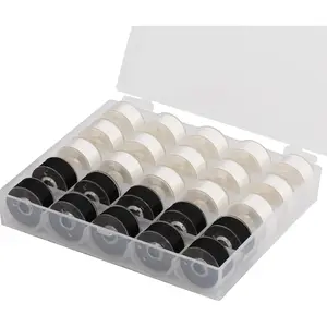 25pcs 15White+10Black Prewound Bobbin Thread Size A Class 15 (SA156) 60WT with Clear Storage Plastic Case Box 70D/2 Compatible with Brother Embroidery Thread Sewing Thread Machine DIY