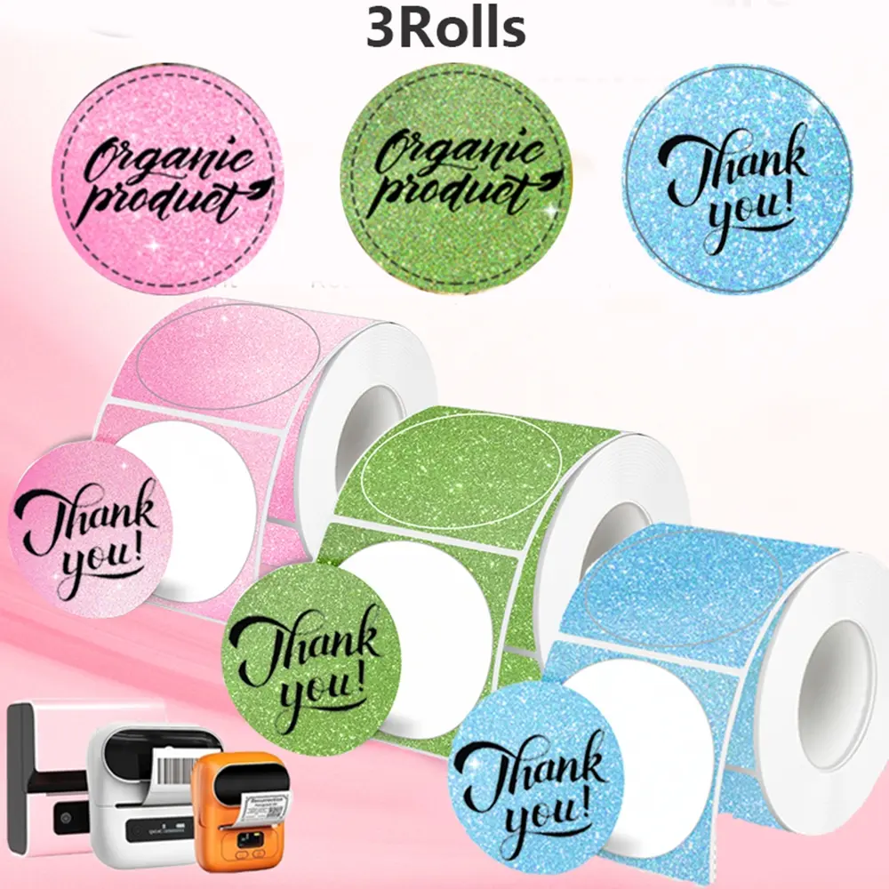 3 Rolls 5cm Holographic Thermal Printing Labels, DIY Design Stickers for M110/m221/m220/m120 Printers, Commercial & Home Use, Self Adhesive Label