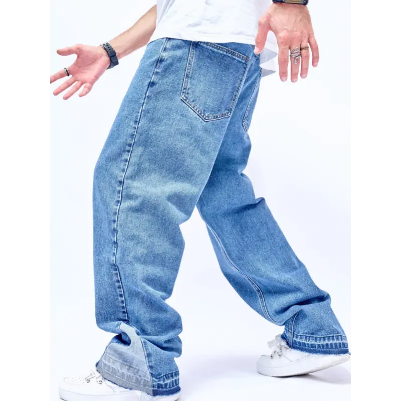 Men's Fashion Hip-Hop Style Wide-Leg Jeans - 2024 New Solid Color American High Street Straight-Leg Pants - Loose Fit Washed Denim Trousers - Casual Essentials - For Men - Suitable for Streetwear & Casual Occasions - Perfect Gift for Fashio