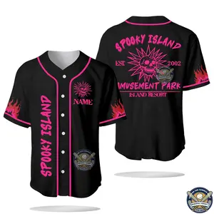 Pink Spooky Island Halloween Baseball Jersey Shirt Gift For Fan Amusement Park Scooby Horror Custom Name Jerseys Shirt Streetwear Cosplay Multiple Color Soft and Flexible Trendy