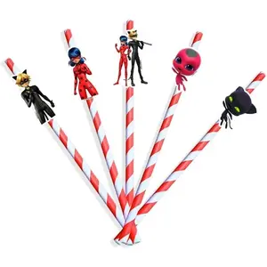 Miraculous Ladybug Themed Straws - Pack of 10, Perfect for Superhero Parties and Events!