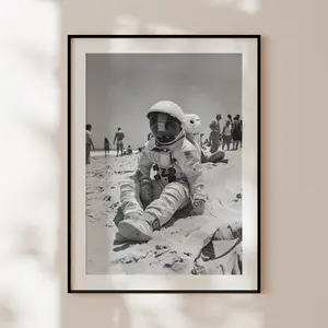 RJ Astronaut Poster, Black And White Beach Astronaut Print, Authentic Pop Art Wall Art, Original Photography, Pop Culture