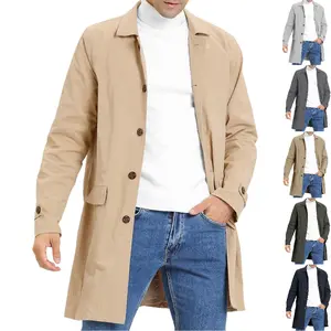 PASLTER Mens Trench Coat Slim Fit Single Breasted Casual Long Jacket Lightweight Lapel Fall Windbreaker Overcoat G7K583