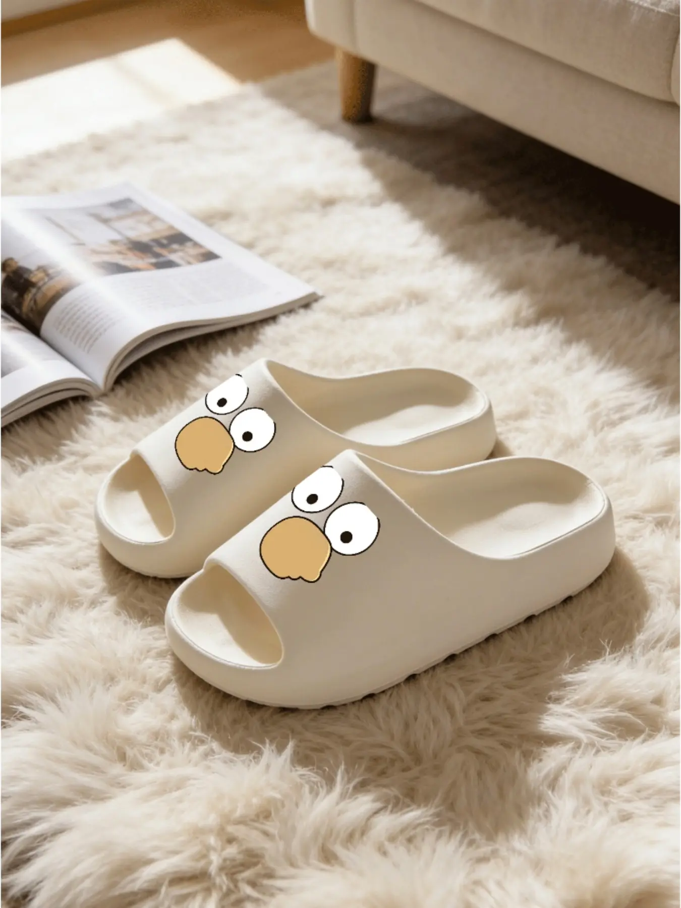Cute Duck Face Print Slippers, Soft Eva Sole, Non-Slip, Indoor Use, Couples' Casual Footwear, Perfect for Bathroom & Home Relaxation