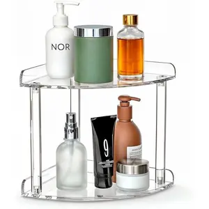 2 Tier Clear  Bathroom Corner Organizer, Countertop  Tray for Makeup, , Perfume - Freestanding Storage Shelf for Bathroom, Bedroom, Kitchen