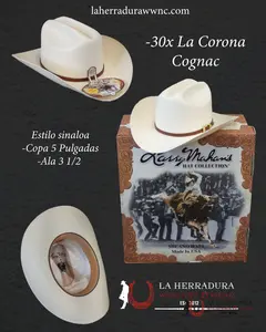 Larry Mahan's 30X Cognac Straw Hats Corona Sinaloa Style Copa alta Larry Mahan's 30X Cognac Straw Hats Corona Sinaloa Style Copa alta