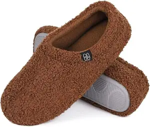 HomeTop Women's Fuzzy Curly Fur Memory Foam Loafer Slippers with Polar Fleece Lining