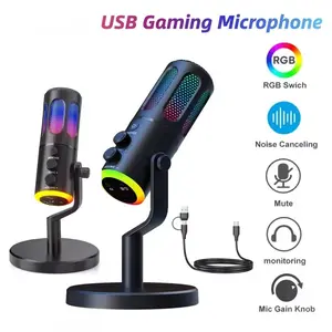 Su8 Gaming Microphone XLR Condenser USB Mic for PC Podcasting with Mute Button Gain RGB Control Computer Microphone for Streaming Recording Live Chat Gain Adjustment