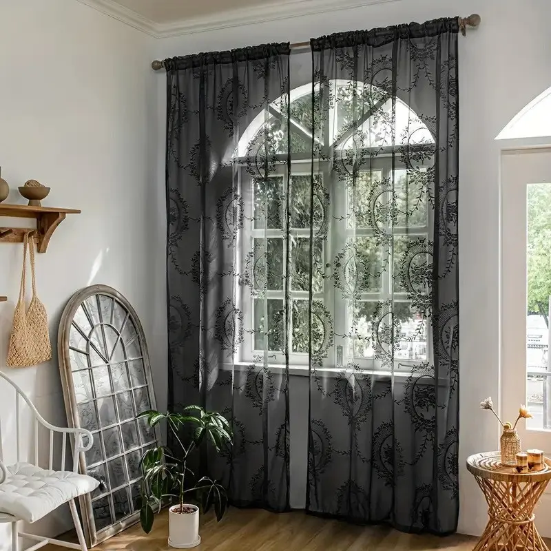 Elegant Knitted Lace Mirror Flower Curtain, Rod Pocket Embroidered Door Curtain, Bedroom Living Room Home Decor, Light-Transmitting Window Shade