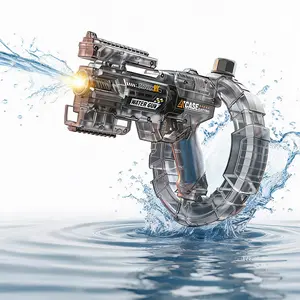 Electric Automatic Water Blaster with LED Light, High Capacity Drum Squirt Gun Toy, Sci-Fi Space Water Soaker for Kids Adults Summer Pool Beach Party