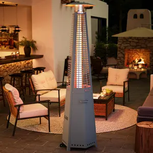 LAUSAINT HOME Hexagon Pyramid Patio Heater, 48,000 BTU Outdoor Patio Heater All Stainless Steel, Upgraded Quartz Glass Tube Propane Heater for Backyard Commercial, Tip-Over Protection, Cover & Wheels