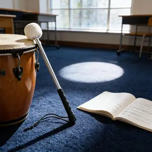 IRIN Bass Drum Mallet Pair White Head Black Handle, 35cm Heavy Duty Percussion Drum Stick for School Band Orchestra Drum Performance Practice